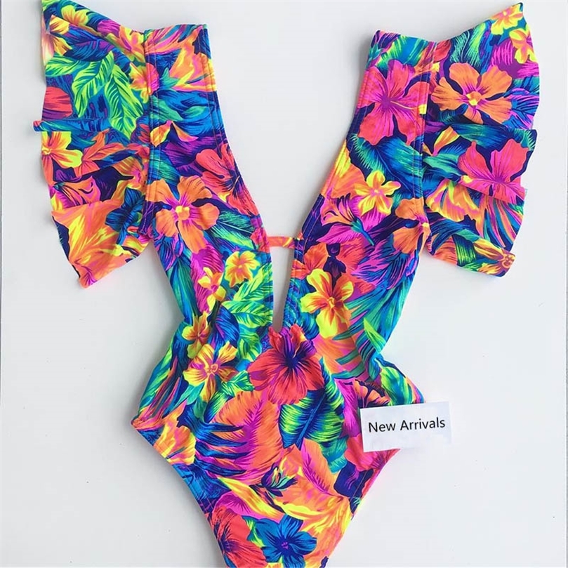 

Sexy Off The Shoulder Ruffle Swimsuit Swimwear Women Swimsuit Deep-V Bathing Suits Beach Wear Swim Suit 220401