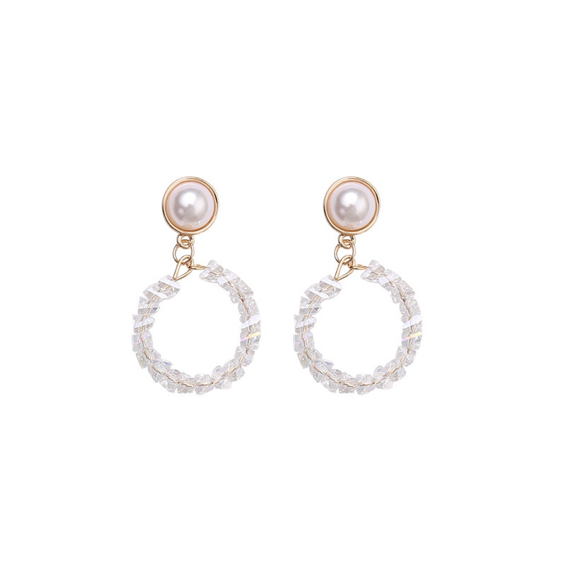 

Circle Crystal Earrings Light Luxury Temperament High Sense of Minority New Pearl 925 Female