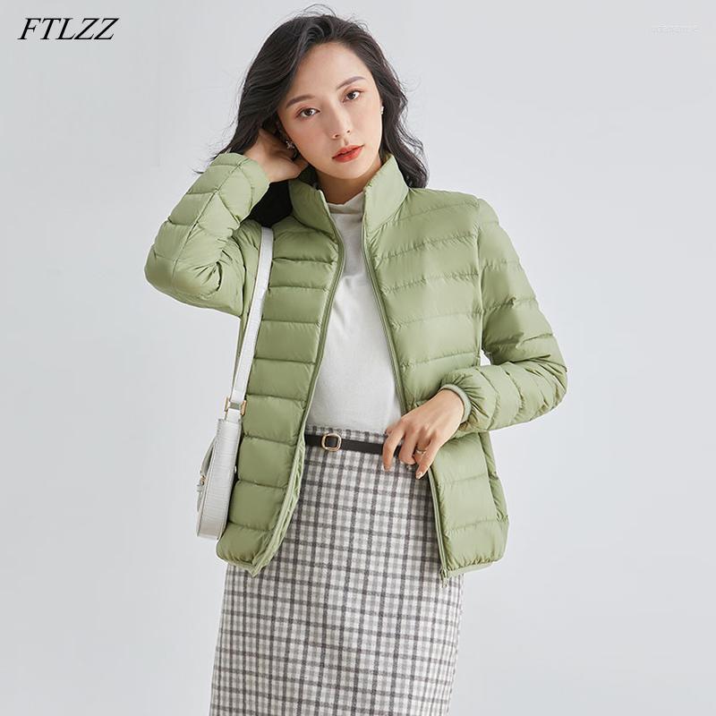 

Women' Down & Parkas FTLZZ Winter90% White Duck Solid Color Slim Jacket Women Lightweight Warm Parker Stand Collar Casual Loose Outwear Luc, Black
