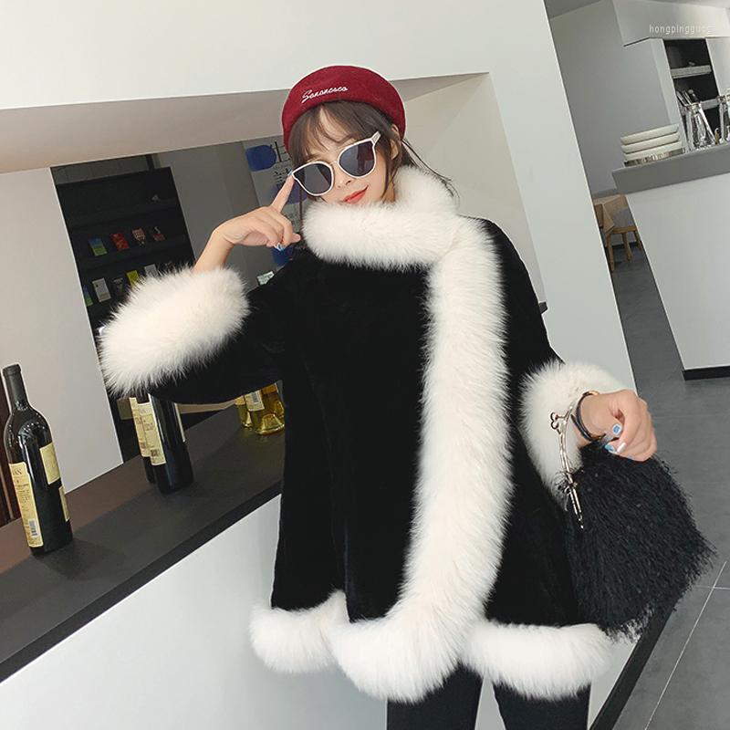 

Women' Fur & Faux Autumn And Winter Imitation Mink Coat Female Thick Warm Cape Shawl Was Thin Parka Coats Women Overcoat, Black white