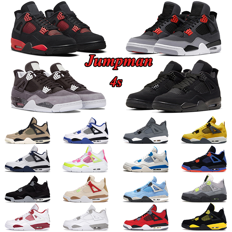 

Basketball shoes Jumpman 4 4s men women Military Black Red Thunder University Blue Midnight Navy mans trainer, #0 4s 36-47 military black