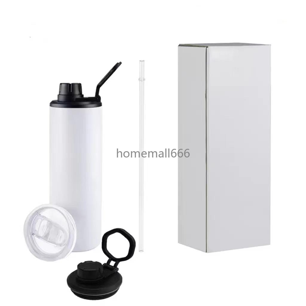 

20oz Blank Sublimation Tumbler STRAIGHT Tumbler with Twist Lid Sublimated Flask Stainless Steel Beer Coffee Mugs Handle Lids AA, White