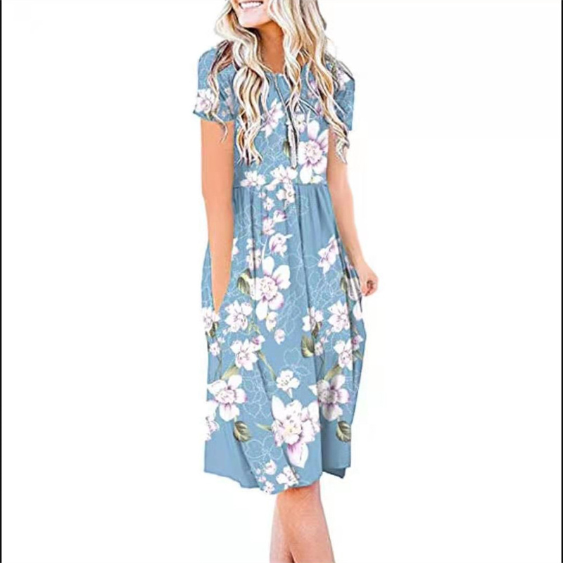 

Women Floral Print Maxi Dress Boho Beach Dress Loose Cotton Vacation Dresses
