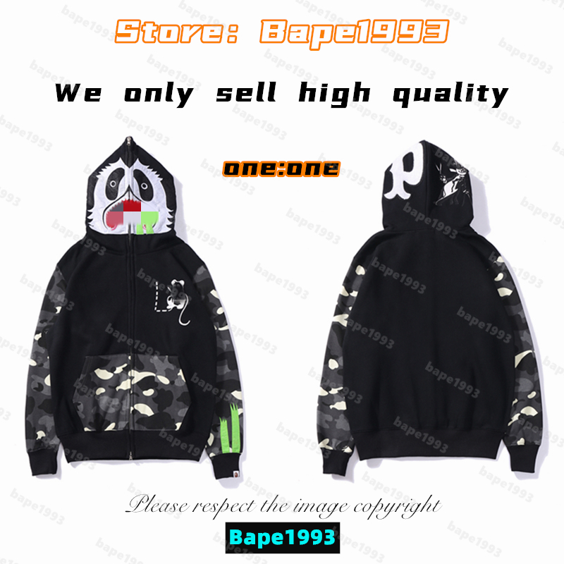 

High quality Apes Mens Hoodies & Sweatshirt Japan shark B ape head Galaxy spots luminous camo Male and female couples with the same model 100% cotton New hoodie 1993 KS2-11, 1 button