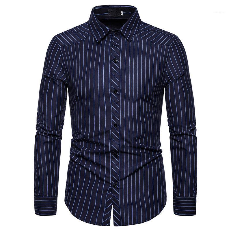 

Men' Casual Shirts Men Fashion Stripe Collared Long Sleeve Printing Button, Red
