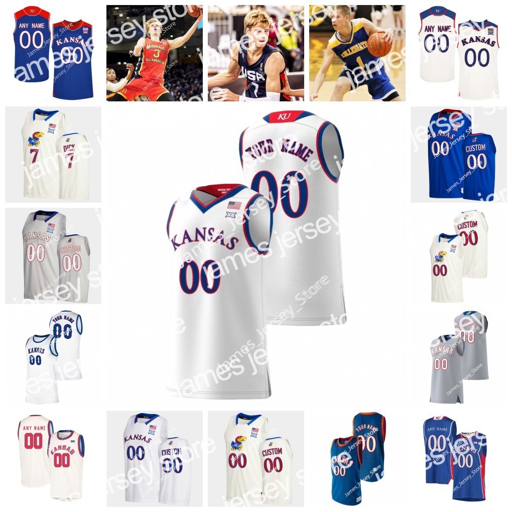 James Gradey Dick Basketball Jersey Custom Kansas Jayhawks Basketball Wears NCAA Stitched College Wear maillots