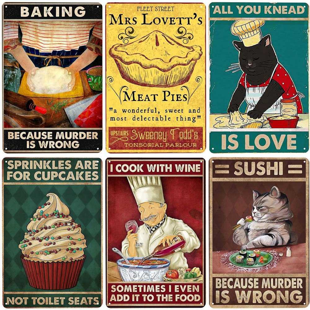 

Baking Vintage Metal Tin Sign Black Cat Art Poster Bar Cafe Home Kitchen Wall Decor Never Trust A Skinny Cook Retro Plauqe N449