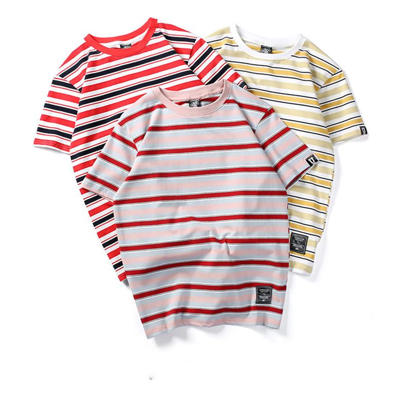 

Men's T-Shirts Yellow Black Red White Striped T-Shirt Mens Summer Hip Hop Casual Short Sleeve Top Tees 2022 Rainbow Multi Loose T ShirtMen's