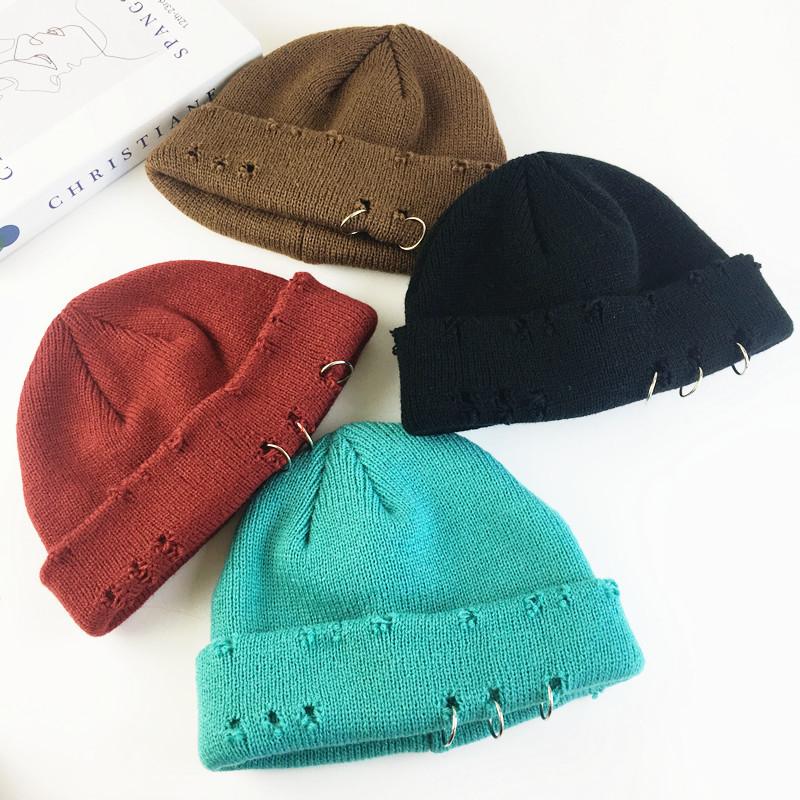 

Berets Winter Harajuku Women Skullies Knitted Fashion Warm Thick Hat Autumn Hip Hop Hole Beanies Unisex Basic Cap Ski Bonnet, 03