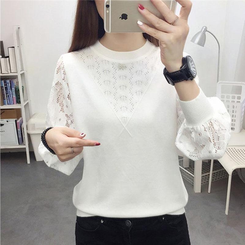 

Women's Sweaters Sweater Women 2022 Fashion Short Embroidered Pullover Lace Knitwear Thin Loose Openwork Trending Autumn And WinterWomen's, Black