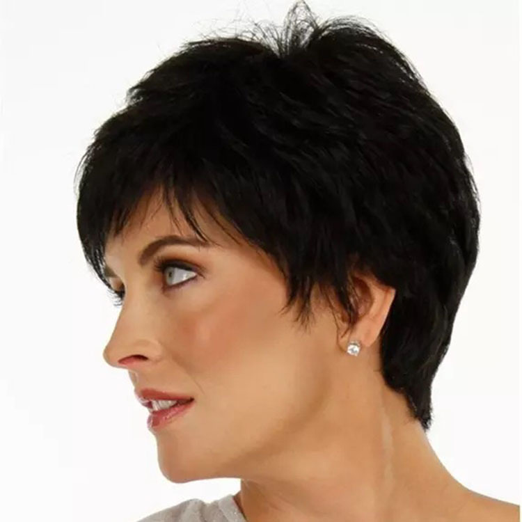 

Wig Women short straight hair European and n trade fashion women high temperature silk mechanism puffy short hair full head cover, Dark brown