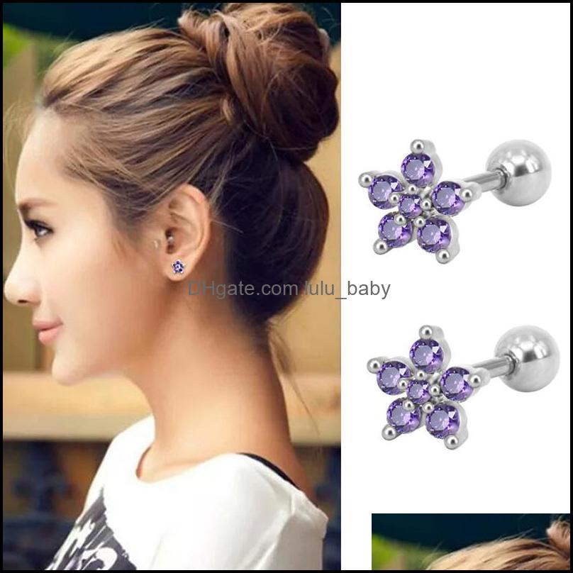 

Body Arts Tattoos Art Health Beauty Zircon Flower Ear Studs Fashionable 316L Stainless Steel Cz Earrings Jewellery For W Dhtfb