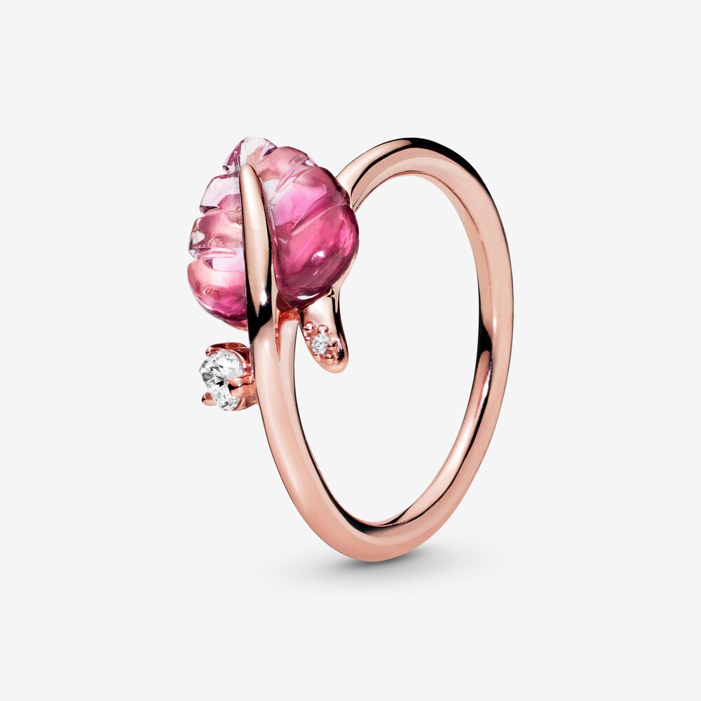 

100% 925 Sterling Silver Pink Murano Glass Leaf Ring For Women Wedding Egagement Rings Fashion Jewelry Accessories