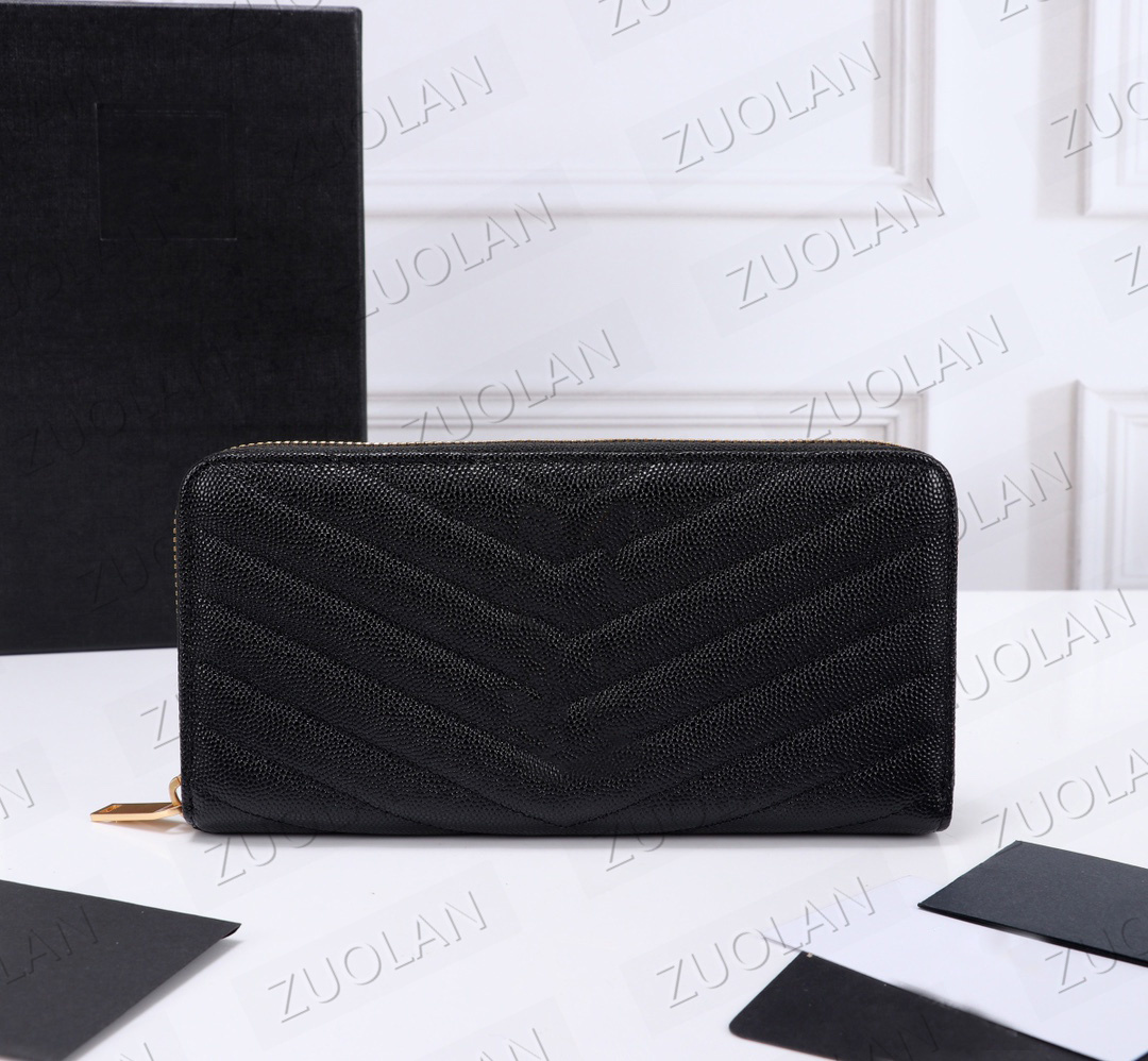 

403948 New Wallets fo r Women Brand Long Wallet Purse for Ladies Fashion Clutch Bag With Box Designer Billetera size 19-9-2.5, Black caviar silver