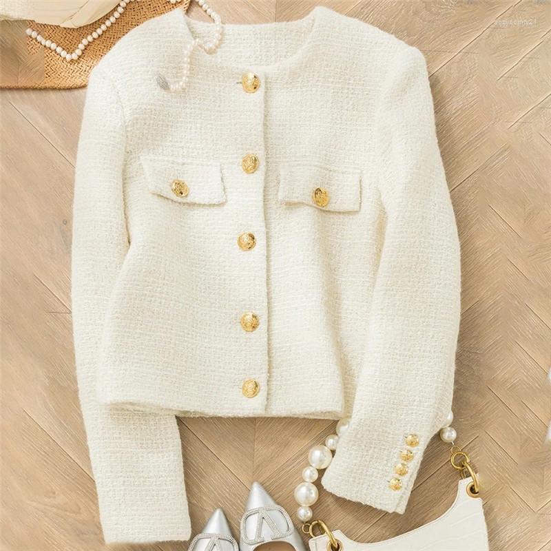 

Women's Jackets HIGH STREET Est 2022 Designer Mini Coat Round Neck Single-Breasted Blend Tweed Jacket, White