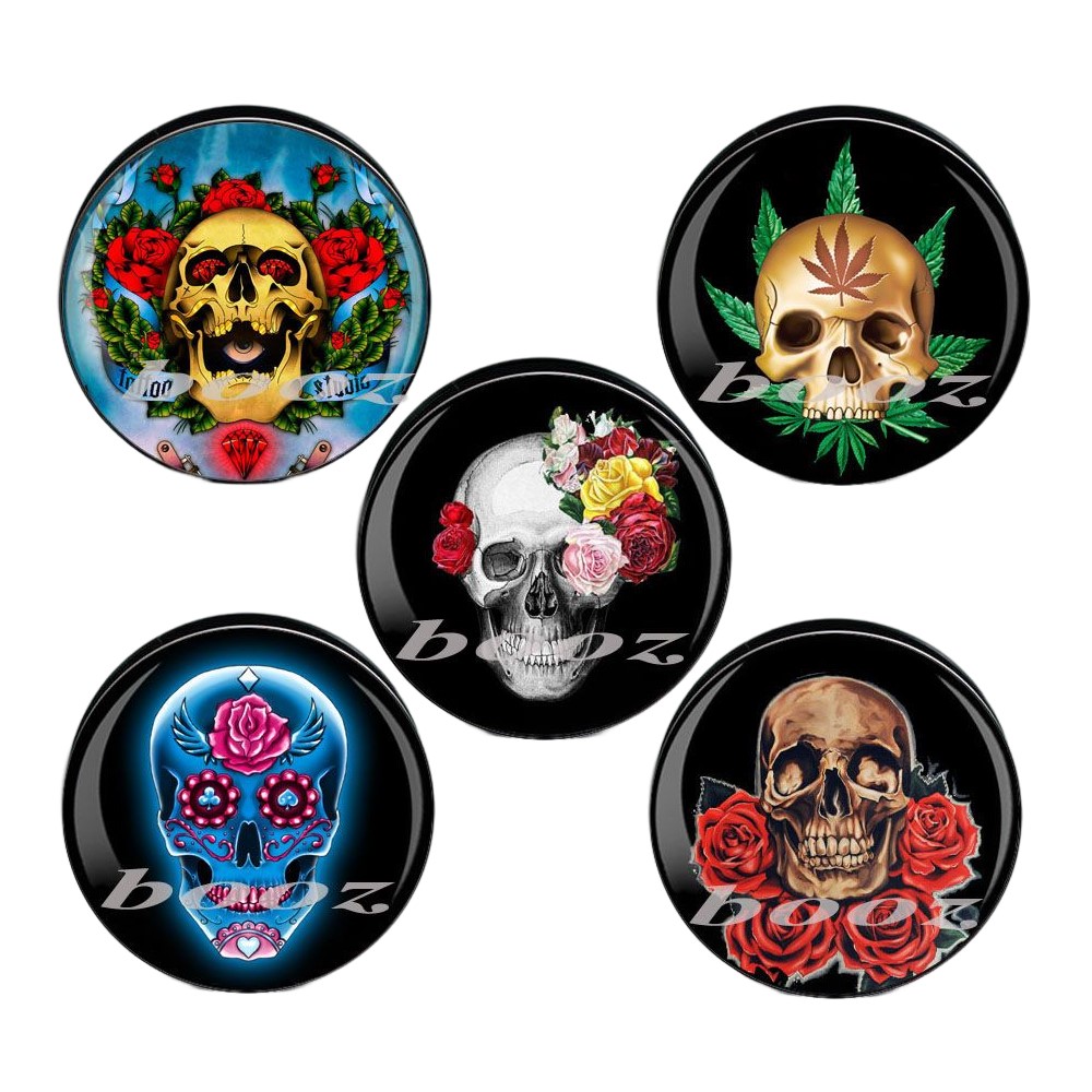 

KUBOOZ Acrylic Roses And Skull Ear Plugs Earing Piercings Tunnels Gauges Body Jewelry Piercing Expander Wholesale 6-25mm 80pcs