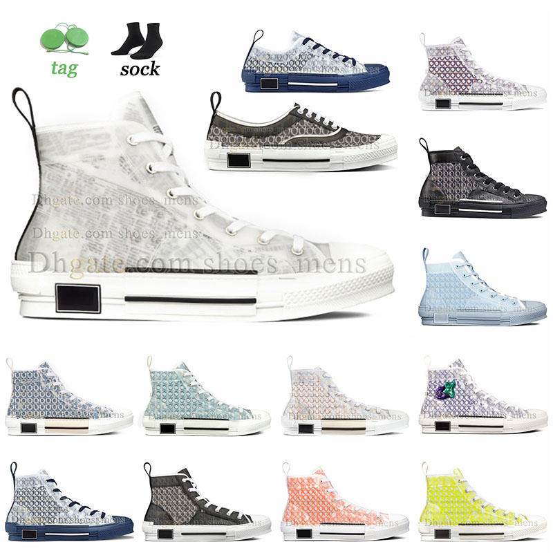 

B23 Newspaper white designer casual shoes mens womens ankle top high boots oblique technology transparent pattern printed sneakers men women luxury canvas trainer, Dio 28