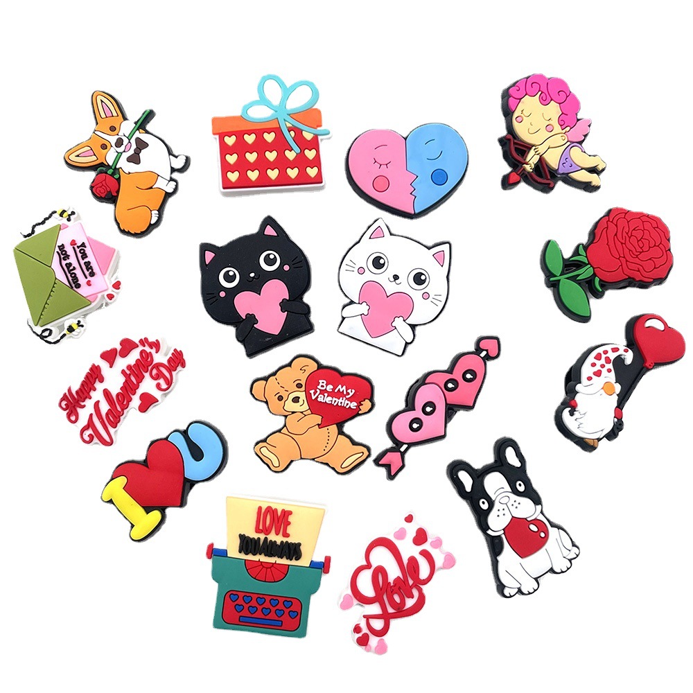 

1pcs PVC Rose Gift My Valentine Shoe Charms Shoe Accessories Fit Bands Bracelets Croc JIBZ Valentine's Day