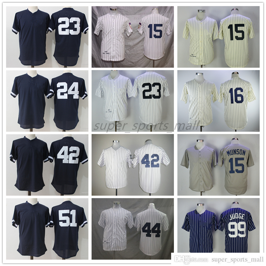 

Vintage College Baseball Wears Jersey 15 Thurman Munson 16 Biege 1951 23 Don Mattingly 24 Gary Sanchez 42 Mariano Rivera 44 Reggie Jackson Bernie Williams Judge 1973, As picture