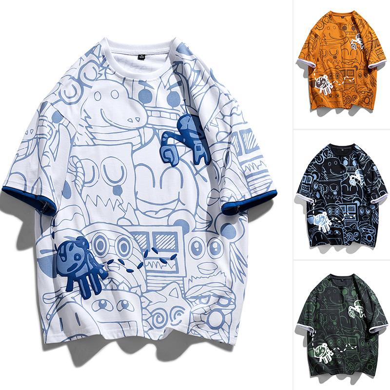 

Men's T-Shirts Men Print Kawaii Shirts Summer Harajuku Oversized Tshirt Male Cool Unisex Short Sleeves Cotton Tee Tops -4XLMen's, Black