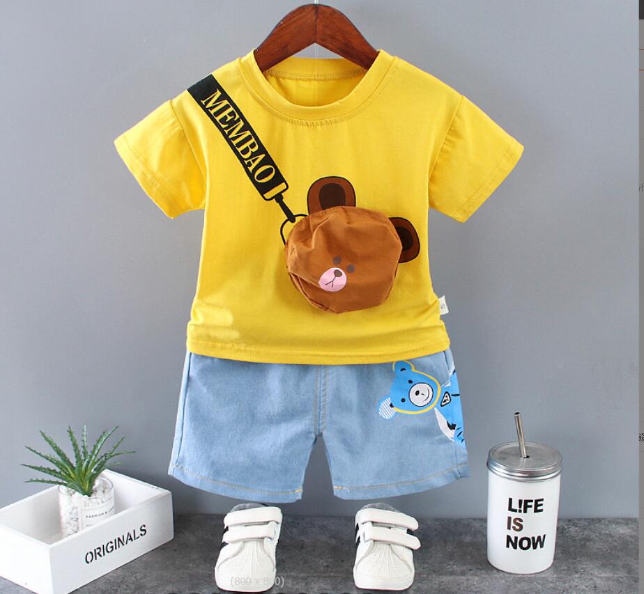 

Summer suit new infant children's dress foreign style little boy's summer round neck printed short sleeve t, Yellow