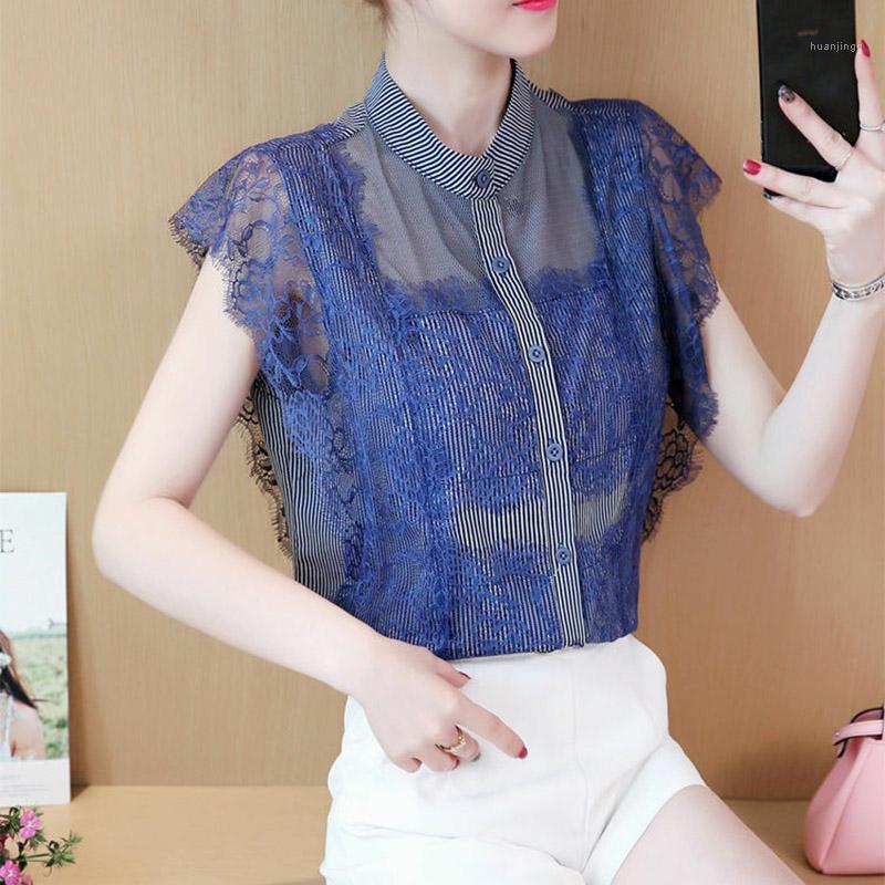 

Women' Spring Summer Style Chiffon Blouse Shirt Mesh Sleeveless Solid Color Button O-neck Elegant Casual Tops DD8383 Blouses & Shirts, Blue