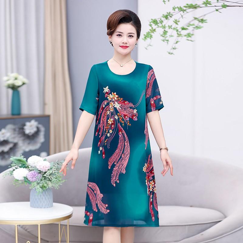 

Casual Dresses Print Women Summer Vintage Loose Causal O-neck Short Sleeve Floral Vestido Elegant DressCasual, Blue