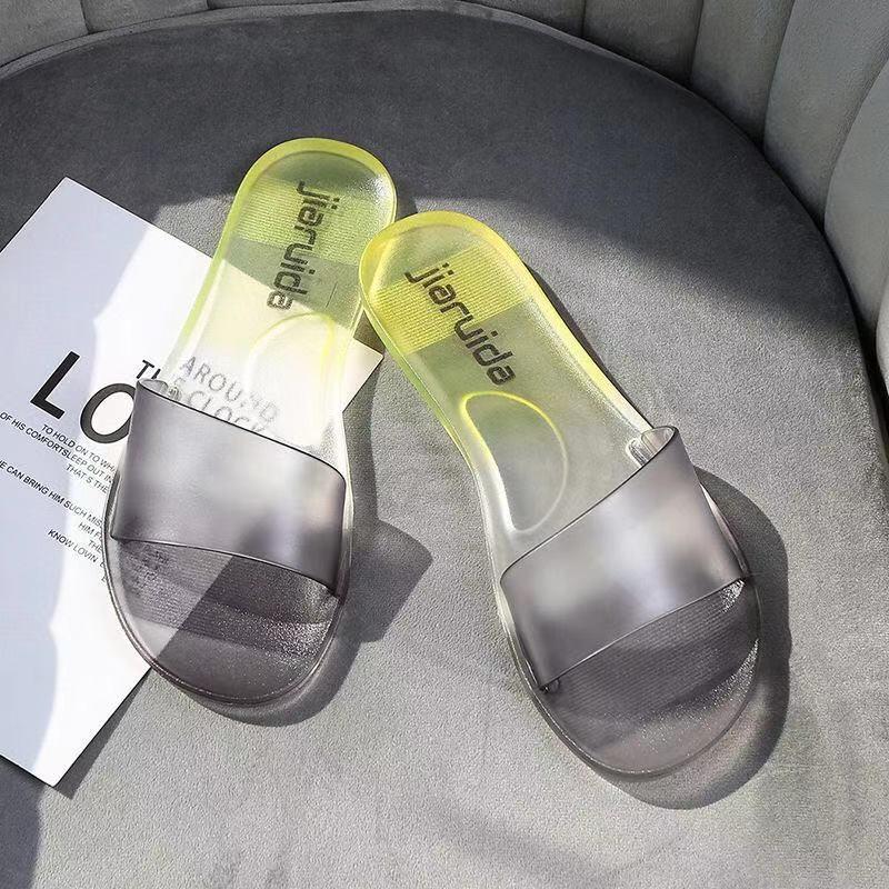 

Slippers Jelly Women Summer Sandals Candy Colors Transparent Slides Ladies Fashion Slip On Flat Beach Indoor Outdoor Shoes 2022, Blue