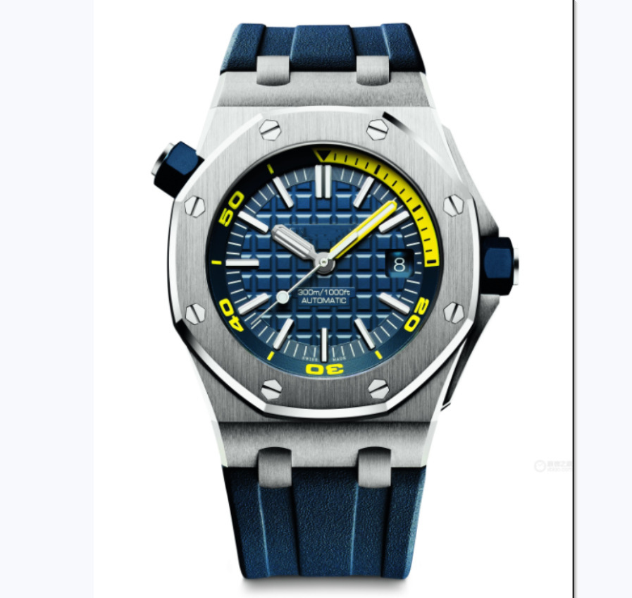 

2022 New Offshore Series Automatic Mechanical Men's Fashion Watch Silicone Strap Quartz Watch, Black silver white