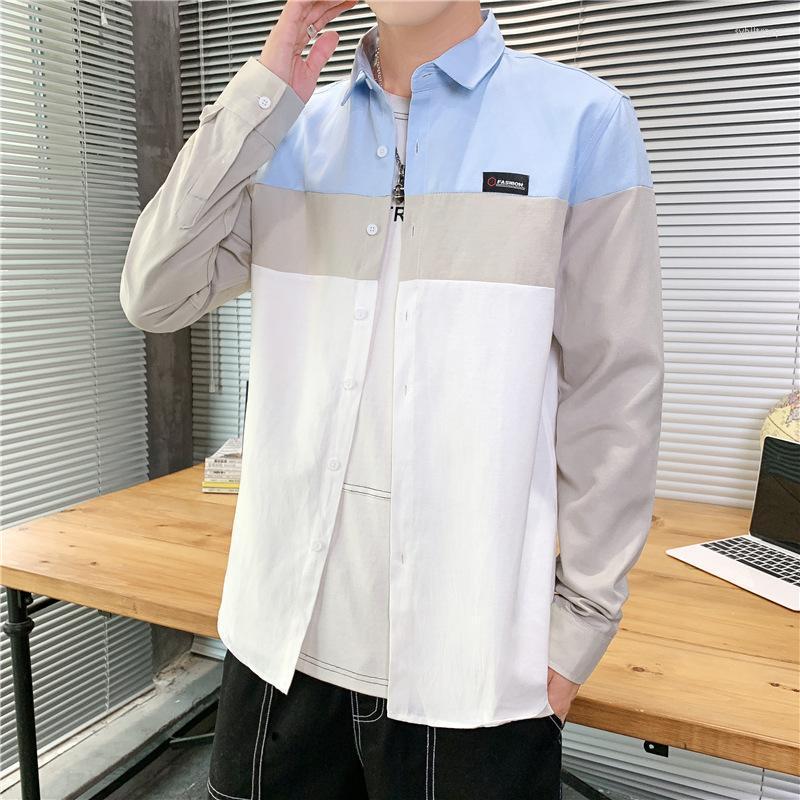 

Men's Casual Shirts Spring Summer Mens Loose Cotton Chic Blouse Long Sleeve Tops Patchwork Tee Streetwear Thin Coat Youth ClothesMen's Sybi2, Blue white