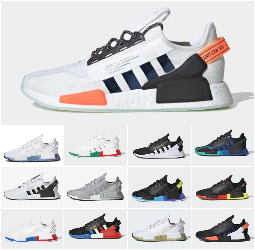 

NMDs R1 v2 Mens Womens casual shoes White Speckled Dazzle Camo Core Black Gradient Neon Aqua Tones Mexico City Munich Olive Oreo Japan White trainers sports sneakers, Bubble package bag