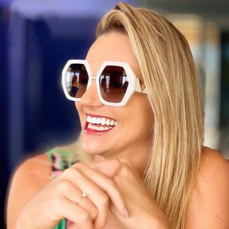 

Sunglasses White Polygon Women Fashion Acetate With Metal Details