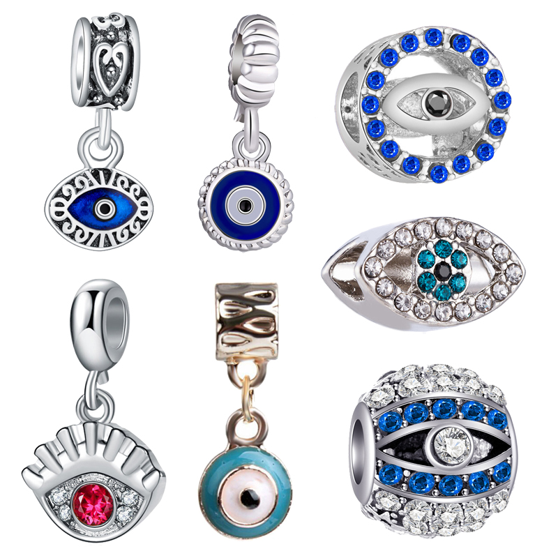 925 STERLING Silver Charm Lucky Demon Eyes Pendant Silant Color Perles Perles Fit Charmes Bracelet Bijoux DIY ACCESSOIRES