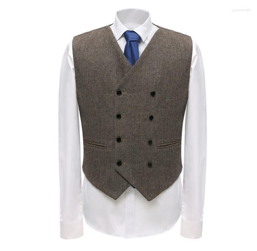 

Men's Vests Business Suit Vest Double Breasted Herringbone Pattern Wool Waistcoat For Groomsmen Wedding Prom Evening Formal Guin22, Brown