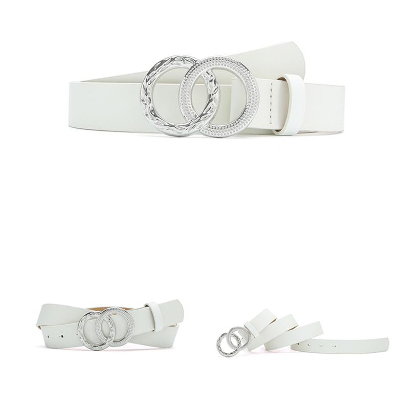 

Belts Black Dress With Belt Women For Jeans Fashion Double O Ring Buckle And Faux LeatherBelts, White