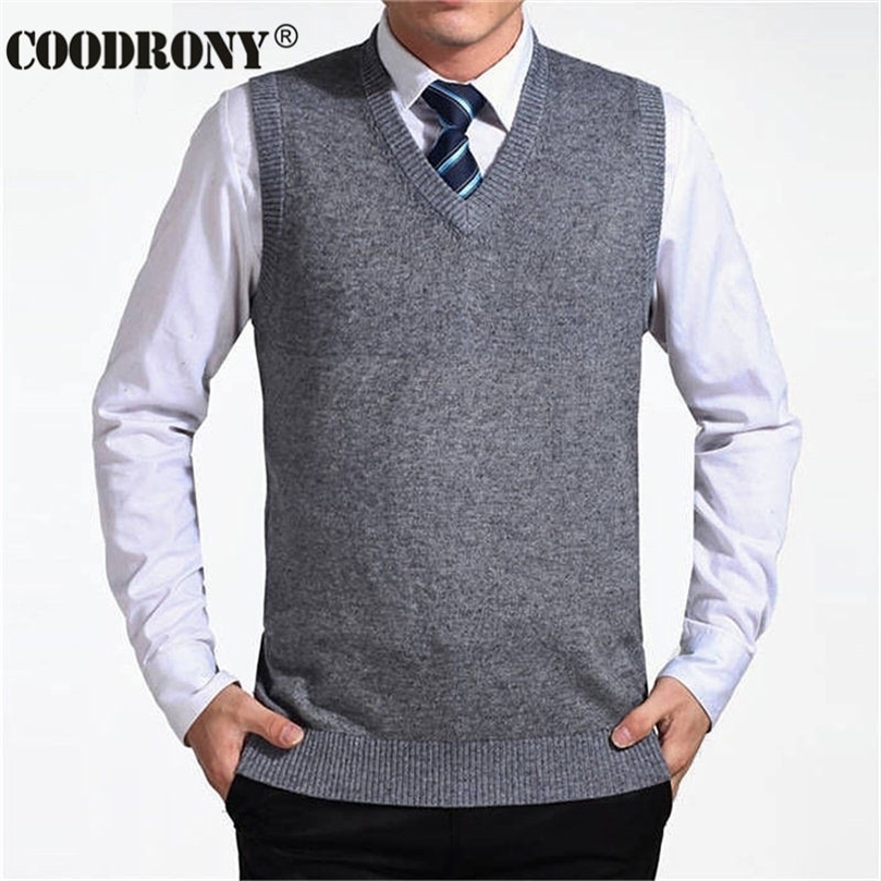 

COODRONY Arrival Solid Color Sweater Vest Men Cashmere Sweaters Wool Pullover Men Brand VNeck Sleeveless Jersey Hombre 220812, Light grey