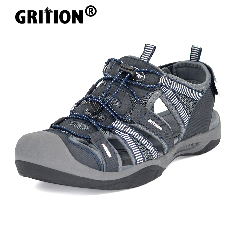 

Men Sport Sandals Outdoor Hiking Male Summer Casual Flat Shoes Quick Dry Comfortable Slippers PU Leather 2022 Fashion, Navy grey