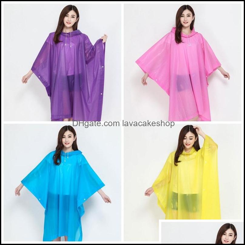 

Raincoats Household Sundries Home Garden Eva Eco Friendly Poncho Rainwear Transparent Solid Color Non Disposable Cycling Raincoat Adt Hood