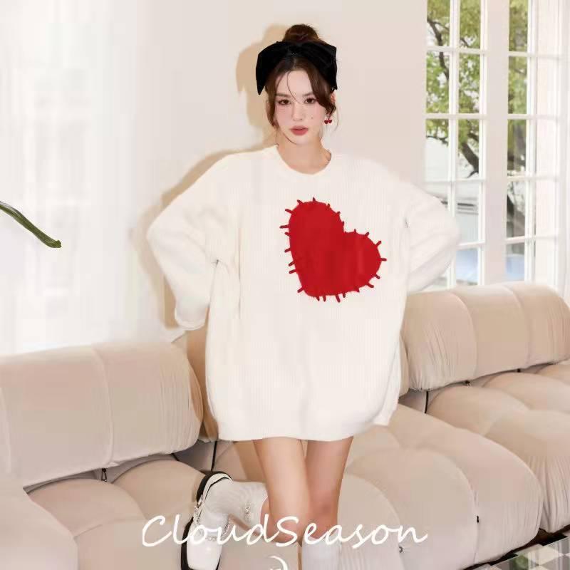 

Women's Sweaters Casual Retro Senior Pullovers Love Knit Sweater Female Autumn And Winter Loose Wind Unique Soft O Neck Pullover TopWomen's, Blue