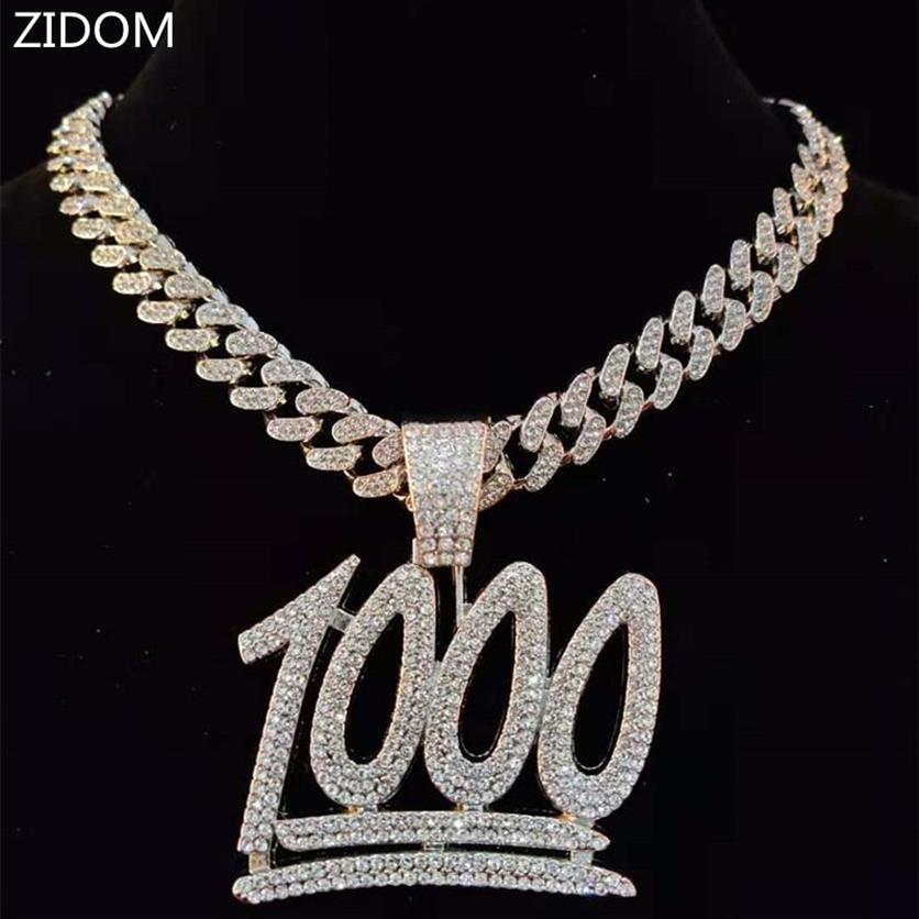 

Men Hip Hop 1000 Number Pendant Necklace with 13mm Miami Cuban Chain Iced Out Bling HipHop Necklaces Male Fashion Jewelry216K
