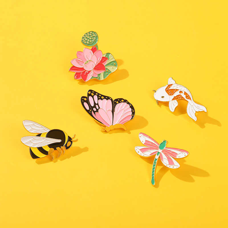 

Beautiful butterfly flower carp lotus bee metal badge brooch Trinket scarf buckle uniform collar pin