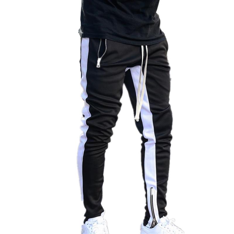 

Men's Pants Men Black Casual Track Fashion Hip Hop Fitness Streetwear Trousers Striped Drawstring Joggers Sweatpants Pantalon HommeMen's, Black white