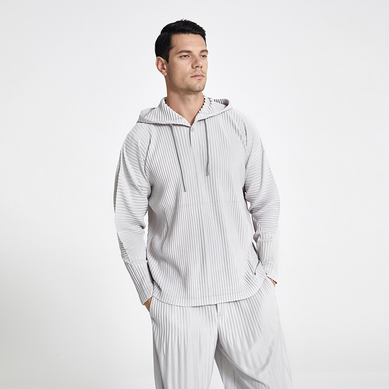

Men's T-Shirts Summer Mens Hooded Fold Fashion Big Size Loose Tops Long Sleeve Pants O Neck T-shirt 2 Pieces SetMen's, Black