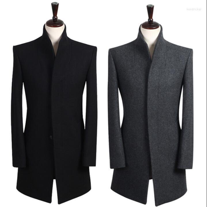 

Men's Wool & Blends Stand Collar Korean Casual Woolen Coat Men Long Sleeves Overcoat Mens Cashmere Coats Casaco Masculino Inverno Erkek Engl, Blue