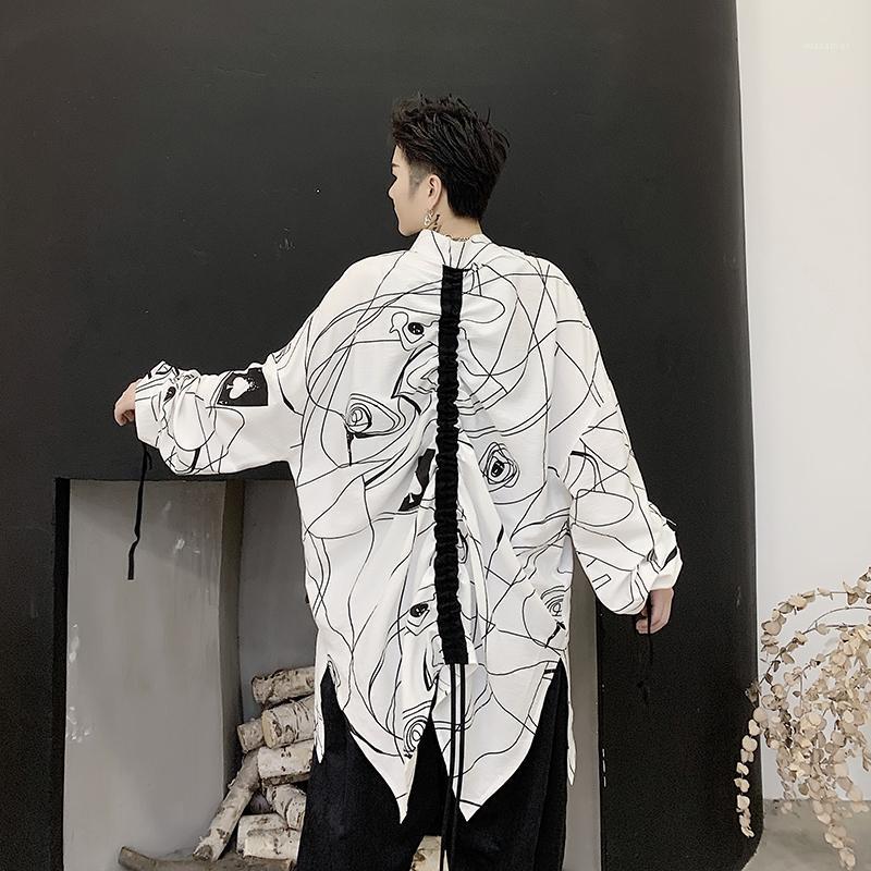 

Avant-garde Irregular Shirts Men's Hong Kong Blouse Tops Tees Mens Casual Baggy Long Sleeve Shirt Dress Clothing, Black