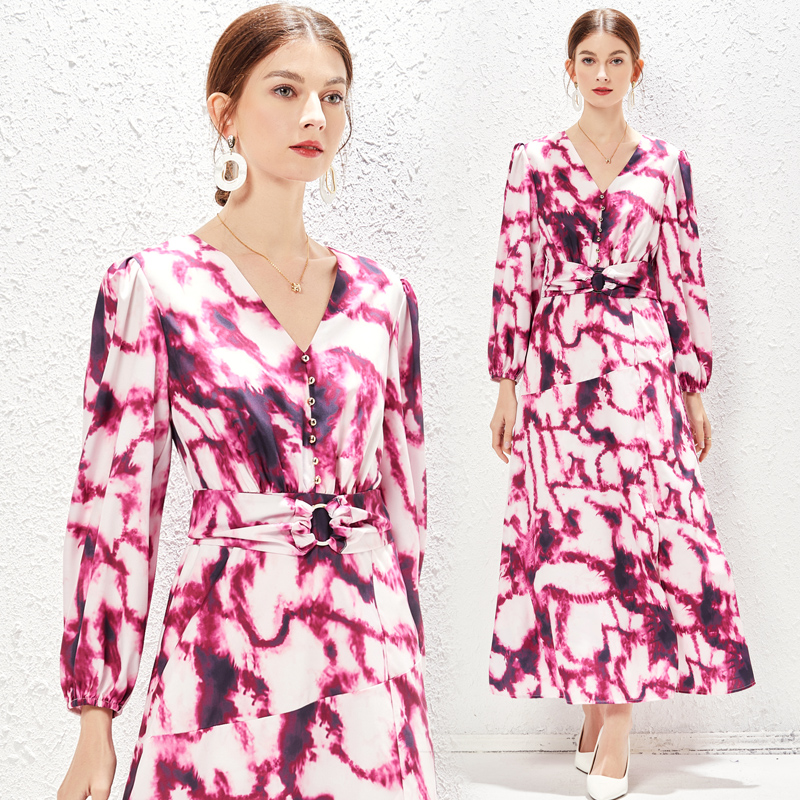 

Sexy V-Neck Print Party Long Dress Summer Woman Designer Vintage Lantern Sleeve Casual Resort Prom Runway Bohemian Dresses 2022 Women Clothes Slim Beach Maxi Frock
