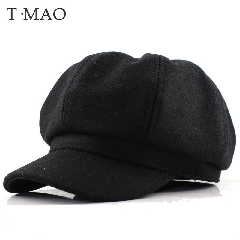 

Berets T-MAO Women Girl Beret Wool Winter Beanie Hat Men's Caps Vintage Plain Hats Solid Color Elegant Lady CapsBerets, Black