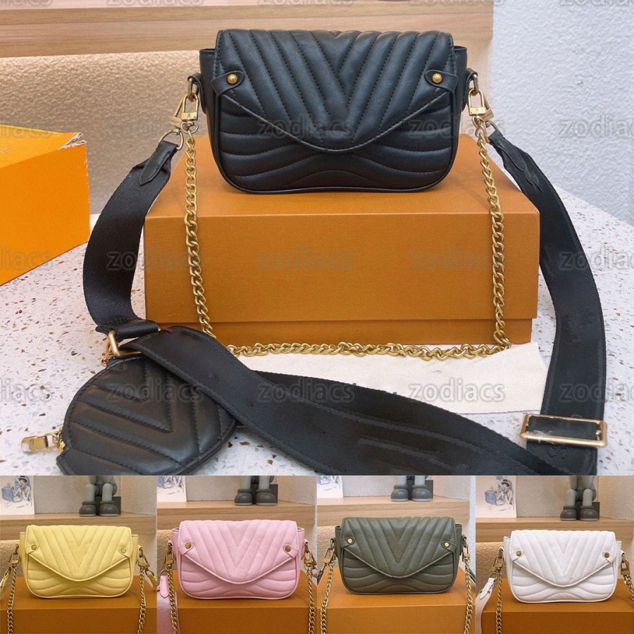 

New Wave Multi-Pochette crossbody handbag Smooth leather gold-color chain round coin purse 2-piece fashion accessory Luxury Designer Shoulder bag 2022, Customize