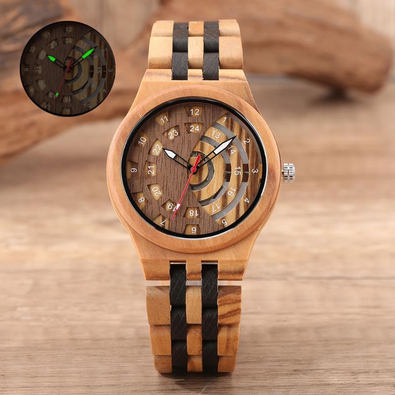 

Wristwatches Fashion Natural Wooden Quartz Watch Male Olive Wood Ebony Five-Bead Half Hollow Gifts For Man With BoxWristwatches, Wood watch a