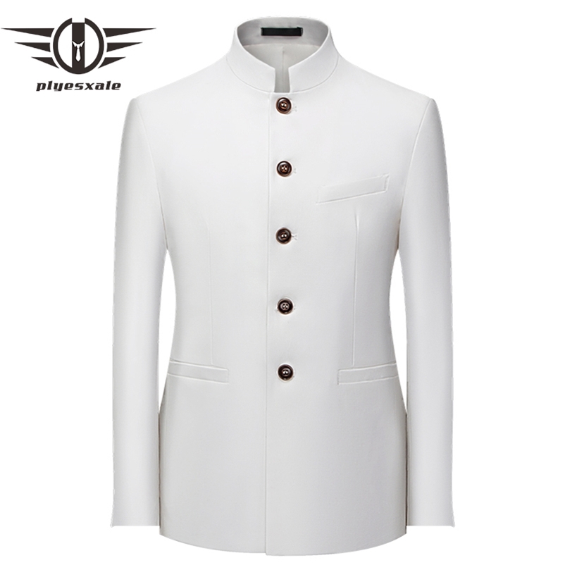 

Chinese Stand Collar Men Blazer 6XL Big Size Solid Casual Suit Jacket Slim Fit Mens Wedding Blazers Yellow Burgundy White Q402 220409, Red